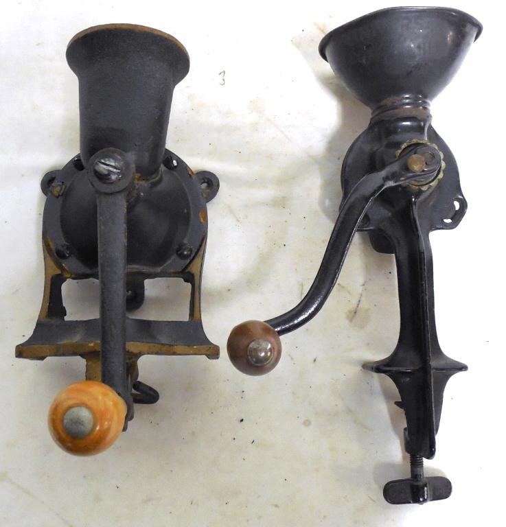 Pair of Coffee Grinders Clamp On Style Landers Frary: Landers Frary and Clark New Britian Conn / 1 Unmarked Used as is see photos
