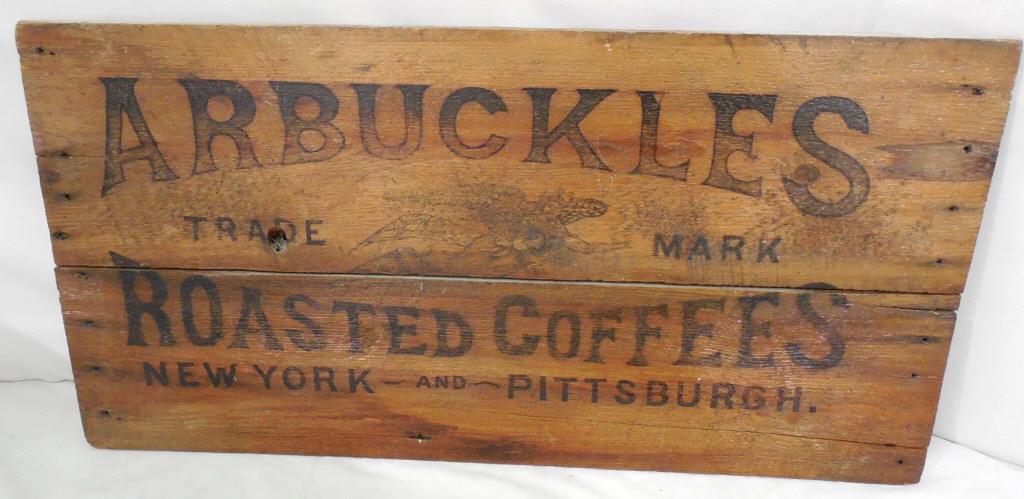 Arbuckles Coffee Crate Lid Only 15'' x 30'' Used as is: 15'' x 30'' Used as is see photos
