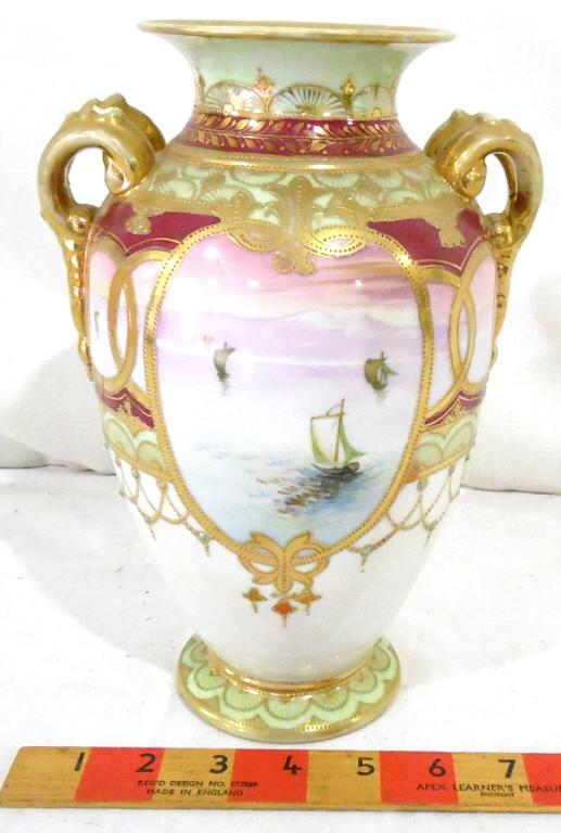 Nippon Hand Painted Vase 10'' tall Used as is see: 10'' tall Used as is see photos