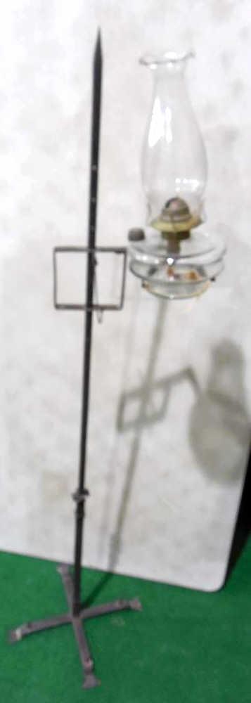 Wrought iron Adj. Oil Lamp pole lamp 58 In. Tall Used: 58 In. Tall Used as is see photos
