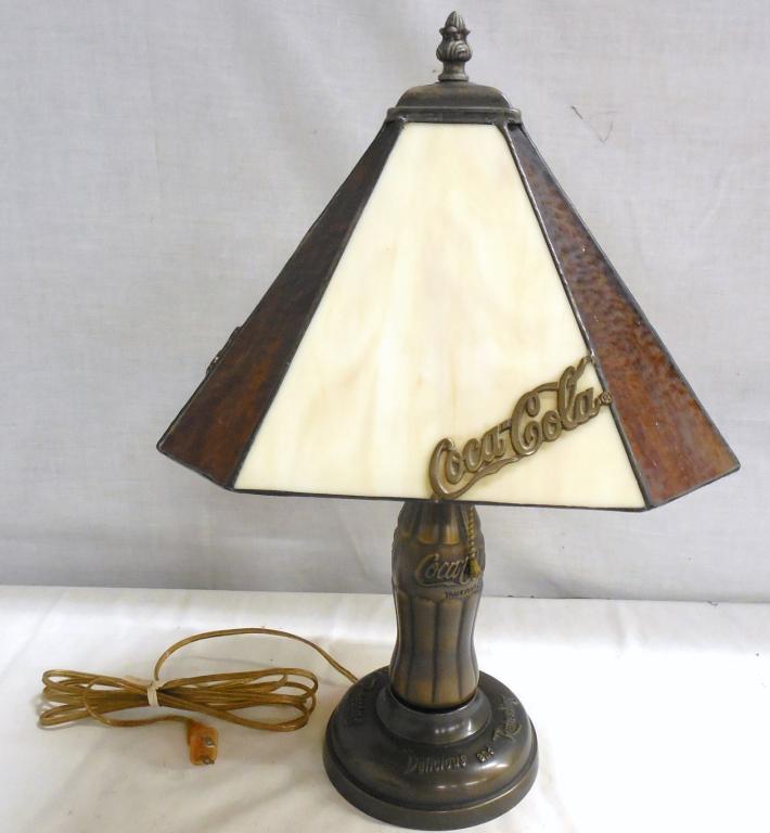 Coca-Cola Stained Glass & Bronze Style Lamp Shade: Shade signed Dale Tiffany-19 1/2" Tall--See photos
