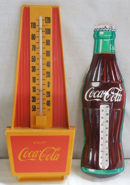 Coca-Cola Thermometers-lot of 2--1Tin/1 plastic Tin: Tin Thermometer 17"Tall/plastic 18 1/2" Tall--see photos