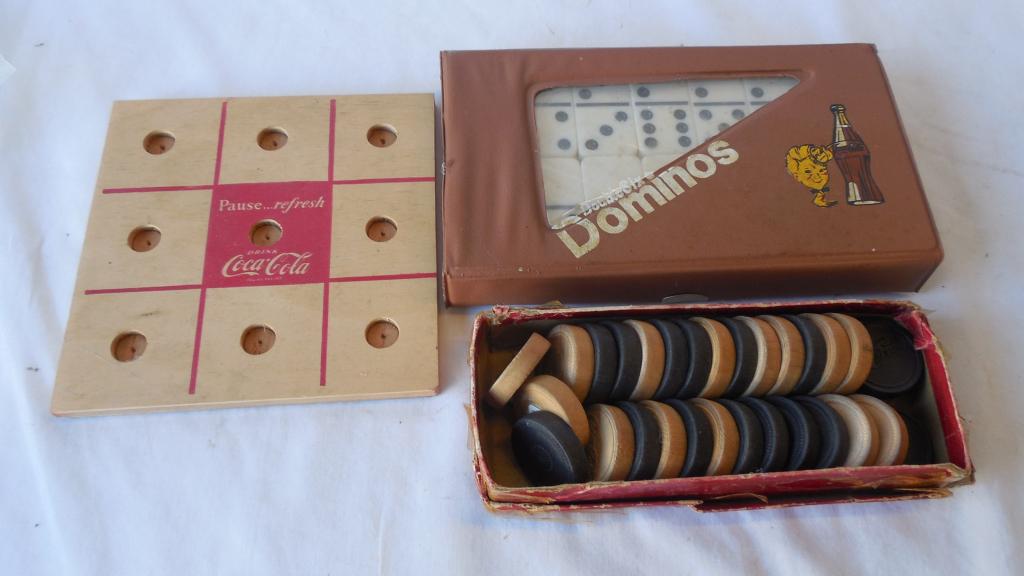 Coca-Cola Dominos / Checkers / Tic-Tac-Toe Checkers: Checkers have Coca-Cola on them Box is rough see photos