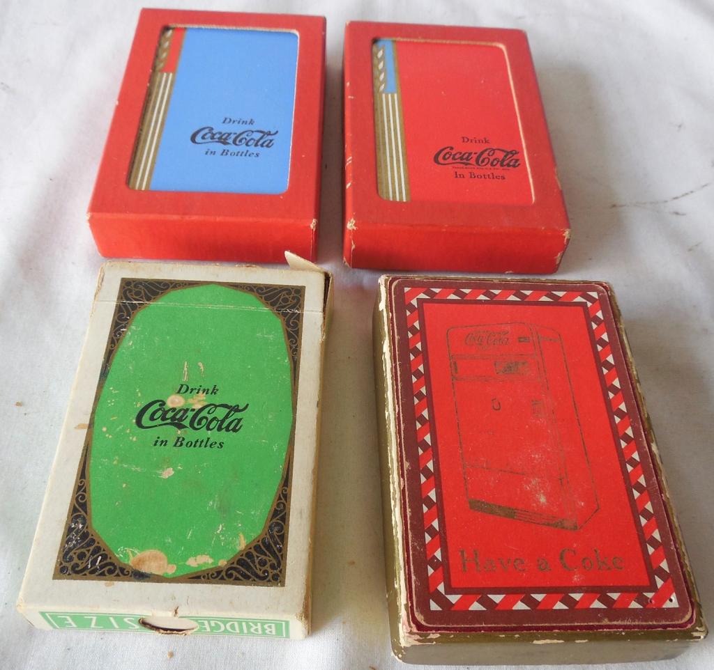 Lot of 4 Decks Coca-Cola Playing Cards one deck is very: one deck is very worn/rough see photos