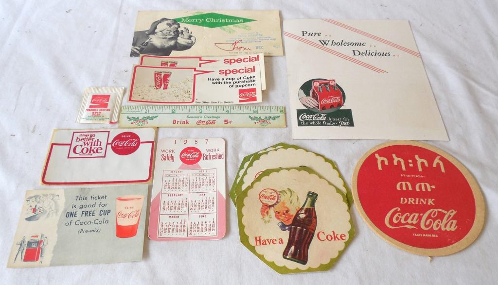 Mixed Lot of Coca-Cola Paper Items coasters /cards/: coasters /cards/ misc. see photos