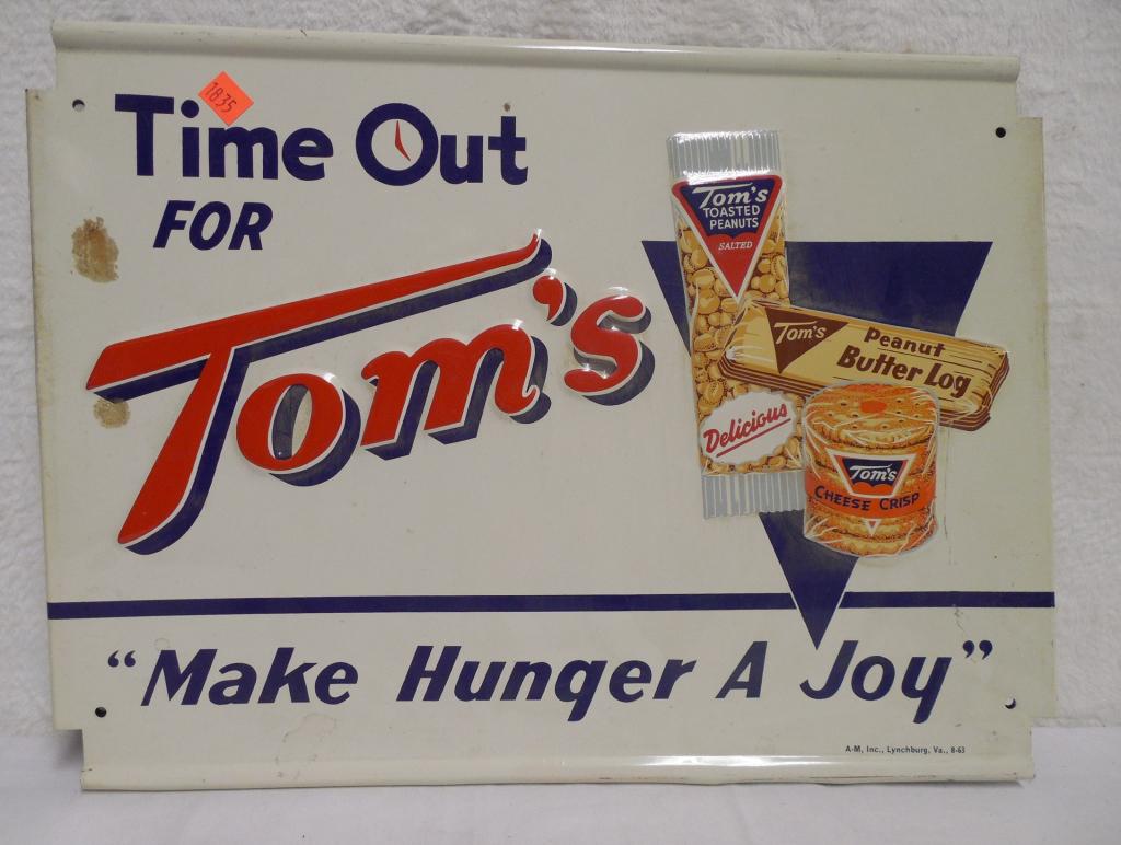 tin Tom's peanut sign for display rack may be original, (1 of 5)