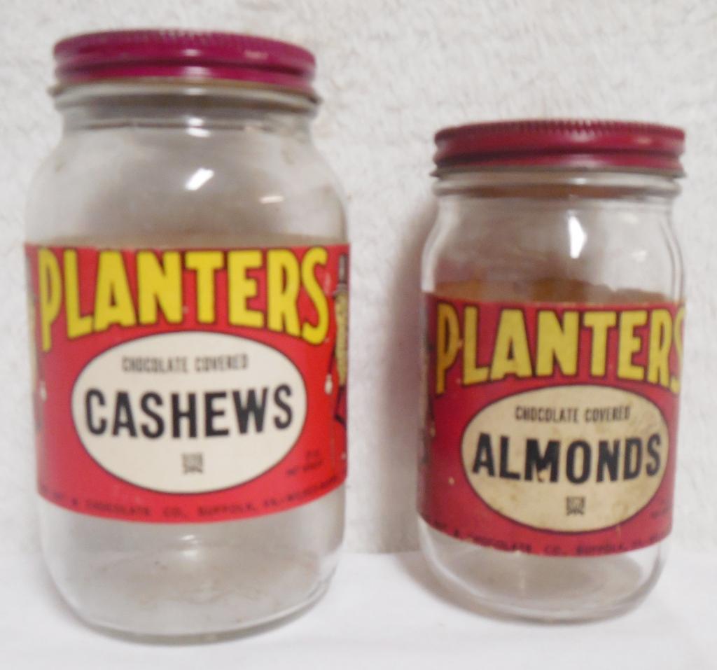 2 Planters nut jars papern label worn on small jar and (1 of 4)