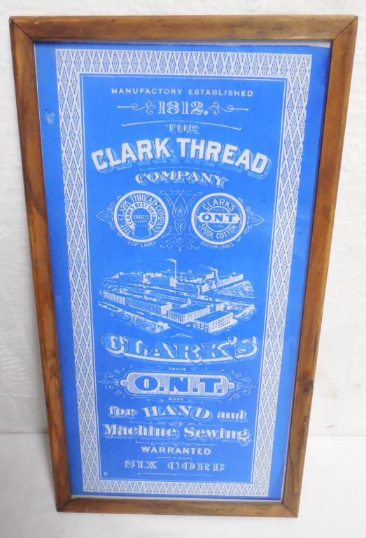 Clarks Thread Glass Sign Framed 11'' x 21'' (1 of 2)