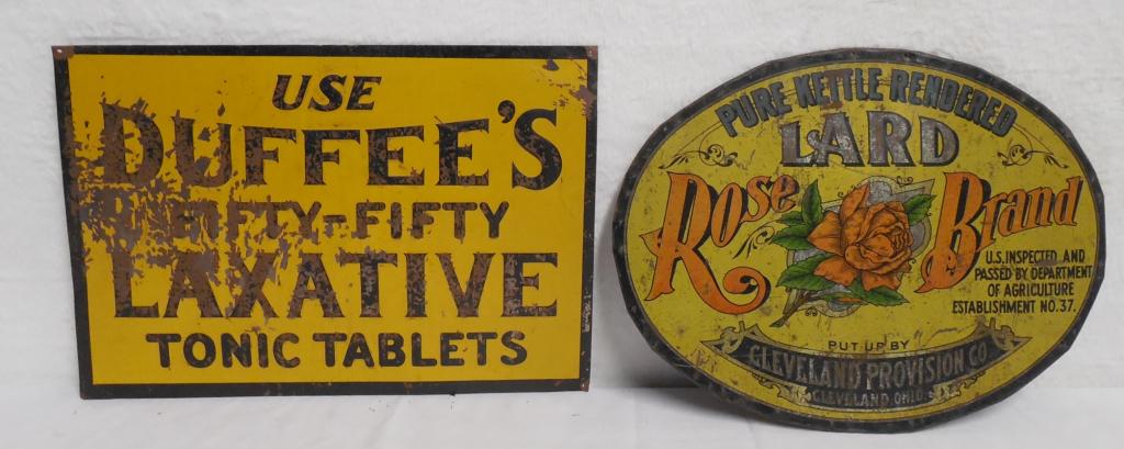 2 tin signs Duffee's Laxative in rough shape, Rose (1 of 6)