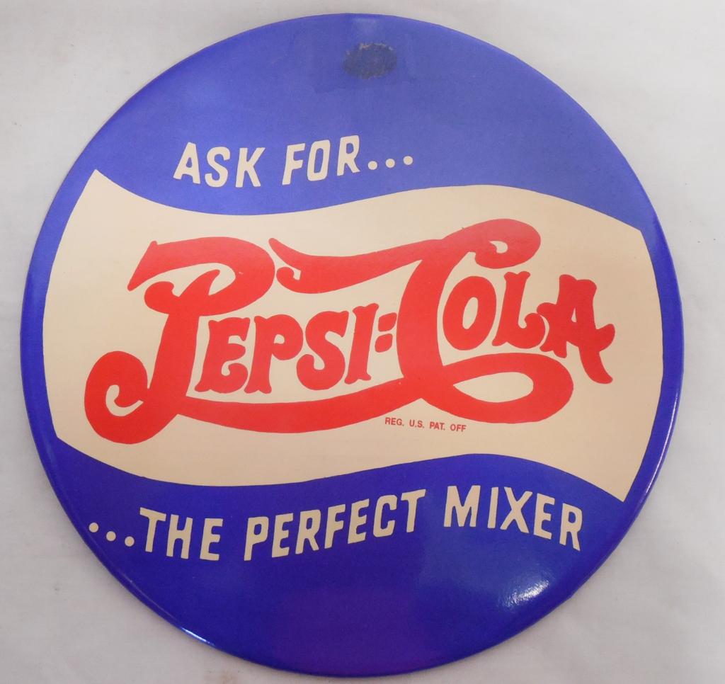 Pepsi Cola sign some tape residue on top of sign: some tape residue on top of sign