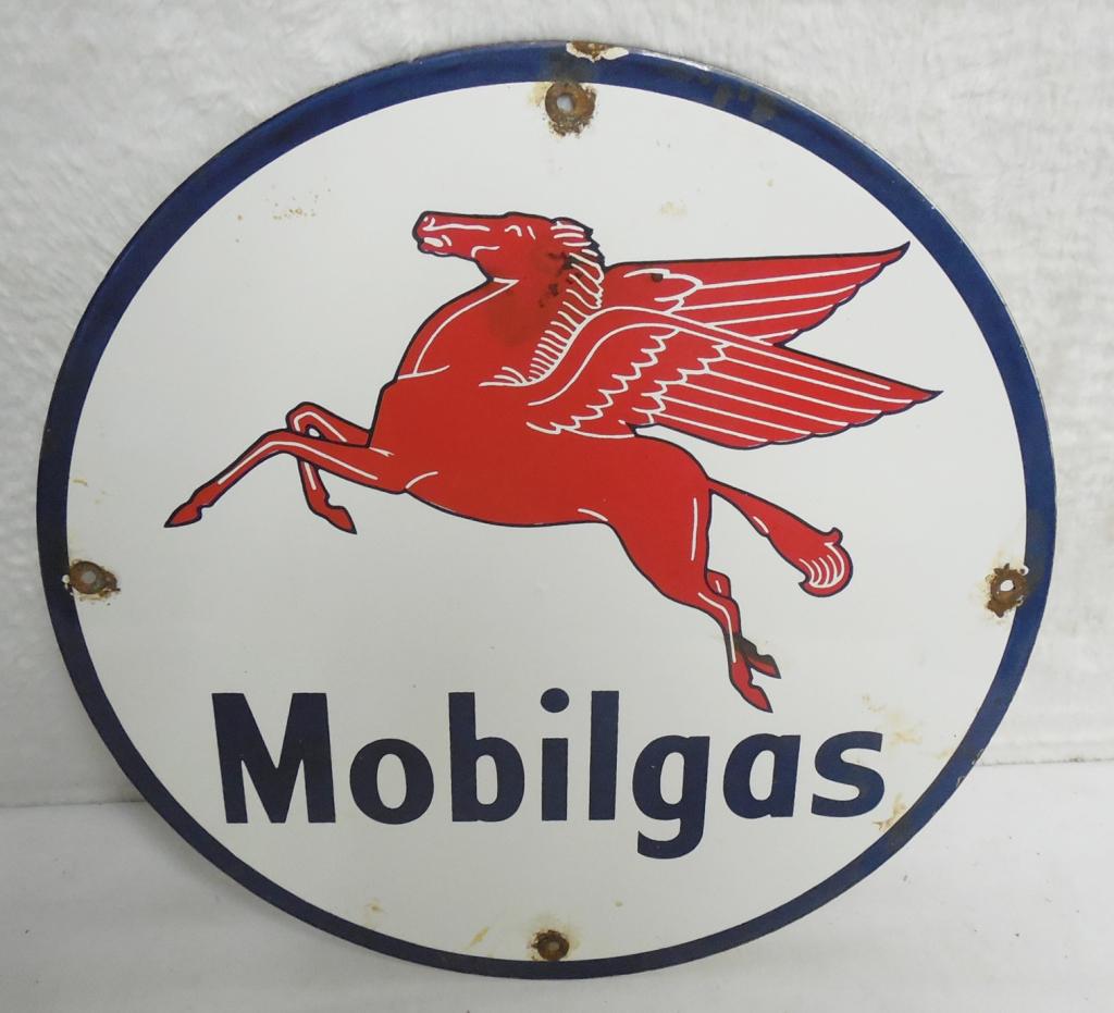 Mobile Gas Porcelain Sign Poss. Contemporary 12'': 12'' across