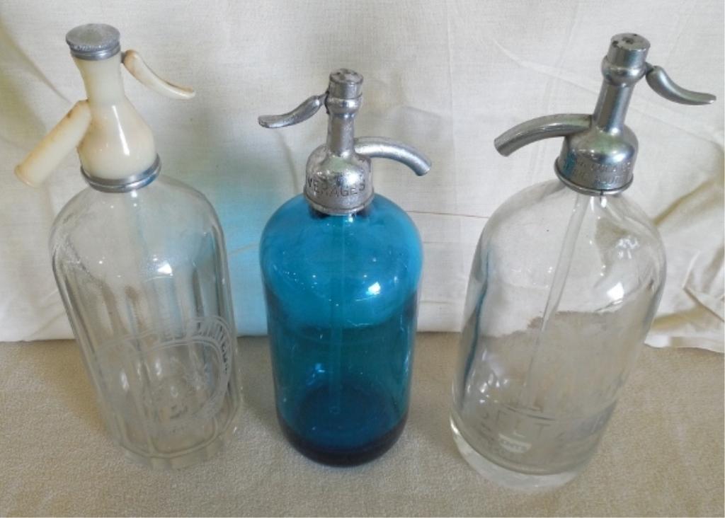 Lot of 3 Seltzer Bottles Blue no name / Clear Schweppes (1 of 5)