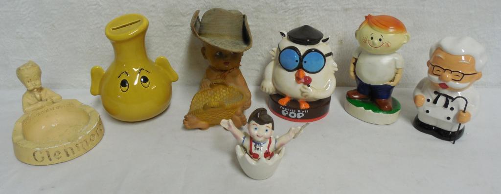 7 assorted banks, ash tray, S&P shaker figures Tootsie (1 of 8)