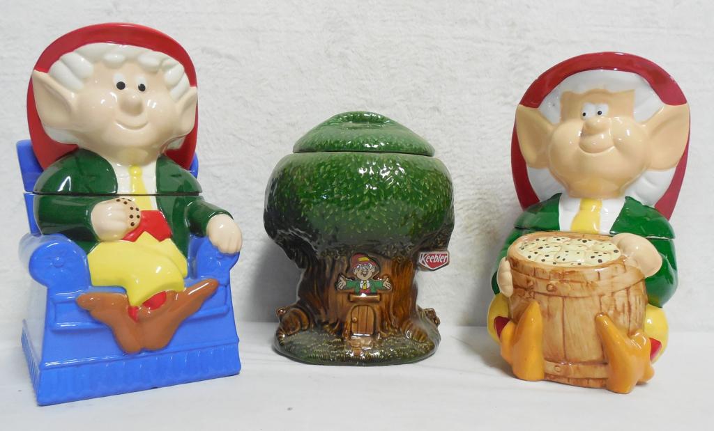 3 Keebler Elves cookie jars glass, one shows a little (1 of 3)
