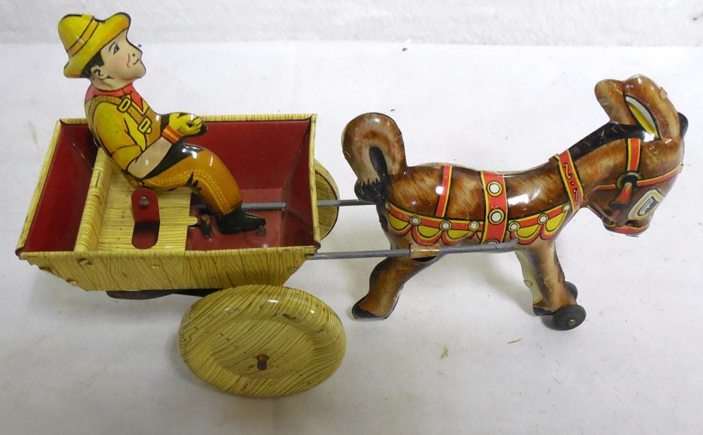 Marx Tin Wind Up Donkey and Cart works about 50% (1 of 3)