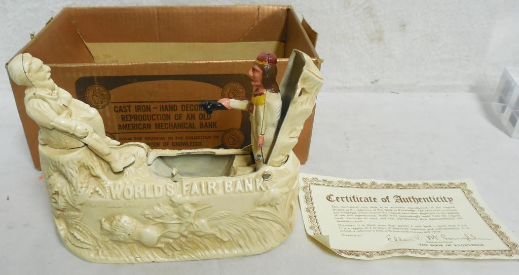 Cast Iron Columbus Mechanical Bank Book of Knowledge (1 of 4)