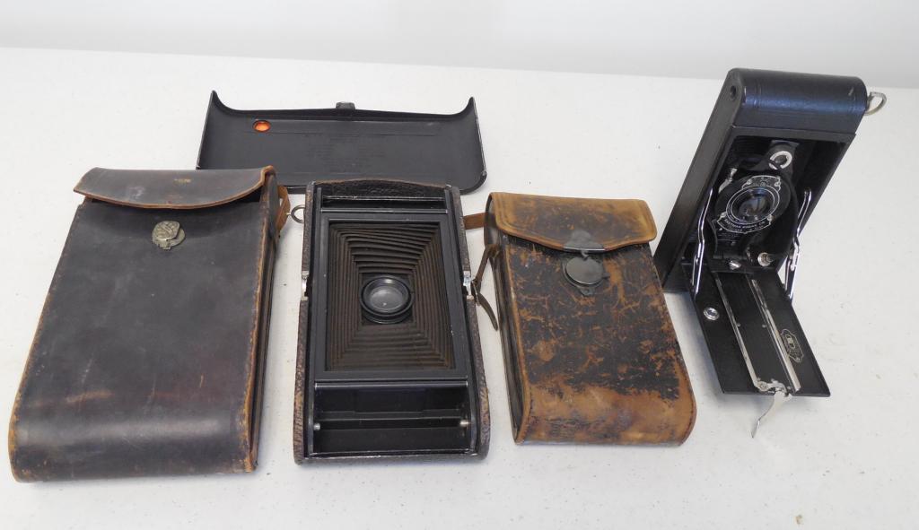 2 Folding Kodak cameras w/ cases models No. 2A & 3A, (1 of 3)