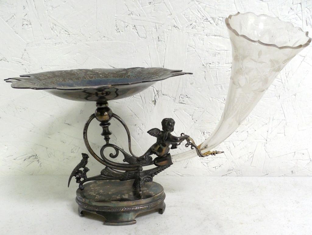 Silver Plate Comport w/ Glass Horn of Plenty see photos: see photos