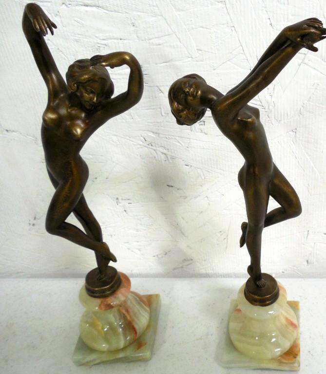 Pair of Nude Statues Bronze on Marble 10'' Tall signed: 10'' Tall signed Vivian