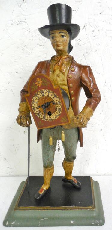 Cast Iron Man with Clock No key Untested 17'' Tall as: 17'' Tall as is