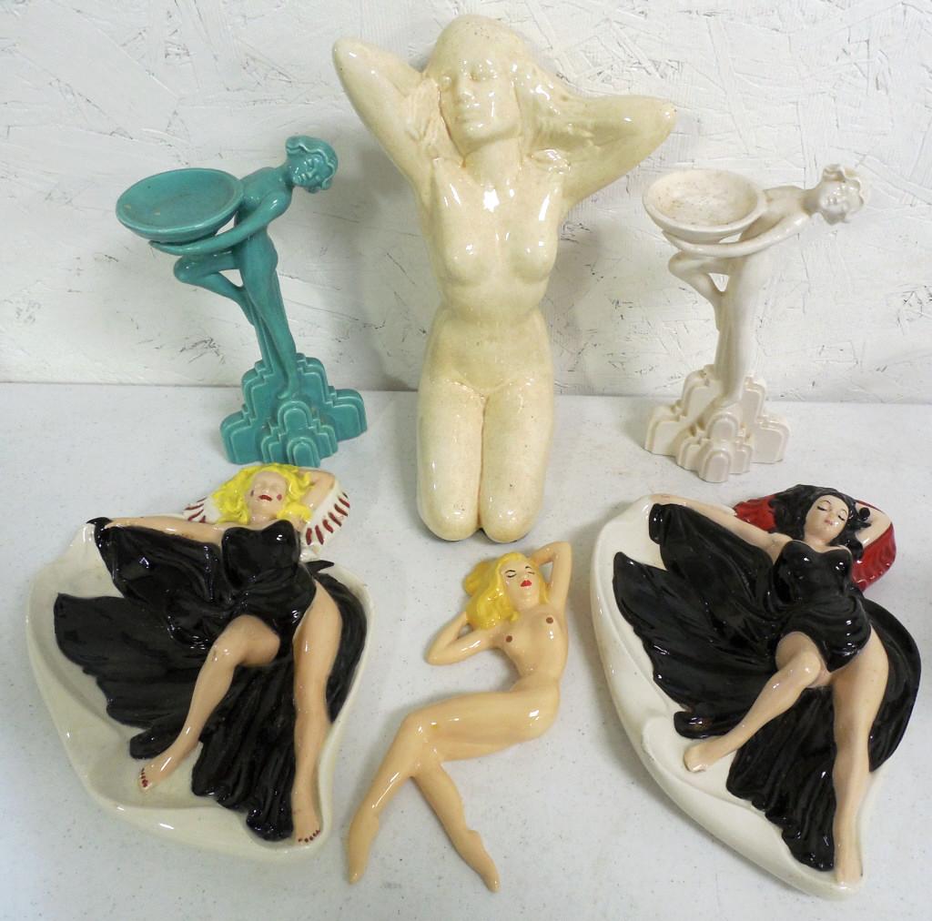 Mixed Lot of Ceramic Nudes Turquoise and White Marked: Turquoise and White Marked Fritz and Floyd
