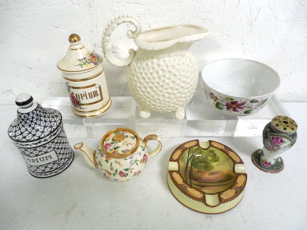 Mixed Lot Ashtray /Hat Pin Holder Teapot/Others Opium: Opium Jars see photos