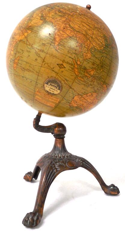 8 inch globe C S Hammond CO., New York some wear, 14": some wear, 14" tall X 9" wide