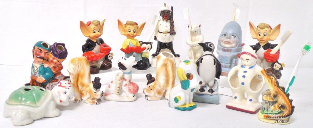 lot of 15 assorted tooth brush holders some worn, some: some worn, some say Japan