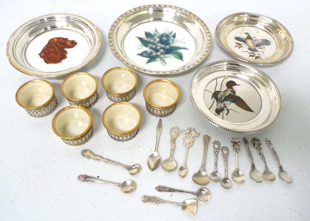 Lot of 11 Sterling Pieces salt dips / 14 salt spoons: salt dips / 14 salt spoons sterling rim ashtrays - Sterling Lots Must be paid with Cash, Money Order, Bank Certified Check (Cashiers Check) or Wire Transfer - NO CREDIT CARD PAYMENTS or PERSONAL CHECK