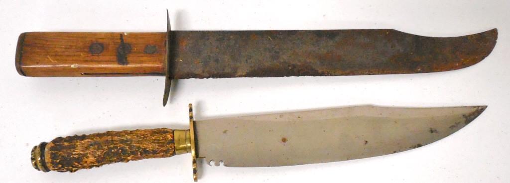 Pair of Rustic Knives wood and antler handles: wood and antler handles