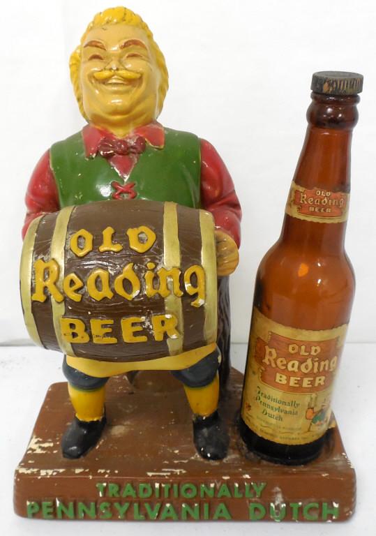 Old Reading Beer Display with Bottle Chalkware is rough: Chalkware is rough as is see photos