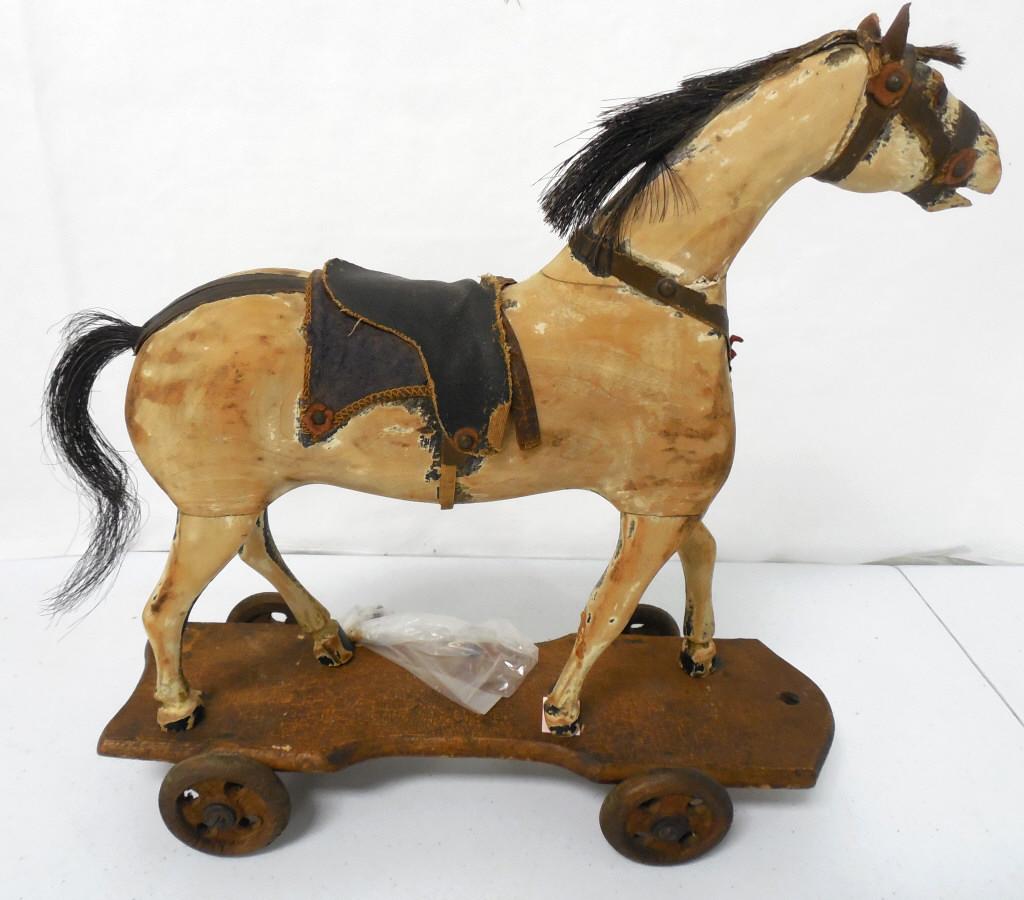 Wooden Pull Toy Hand Carved Horse unassembled have: unassembled have screws to assemble used as is