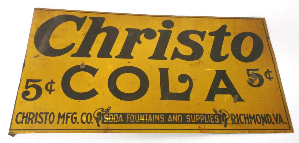 Christo- Cola Sign fair/rough rusty 18'' x 9'' one: fair/rough rusty 18'' x 9'' one sided