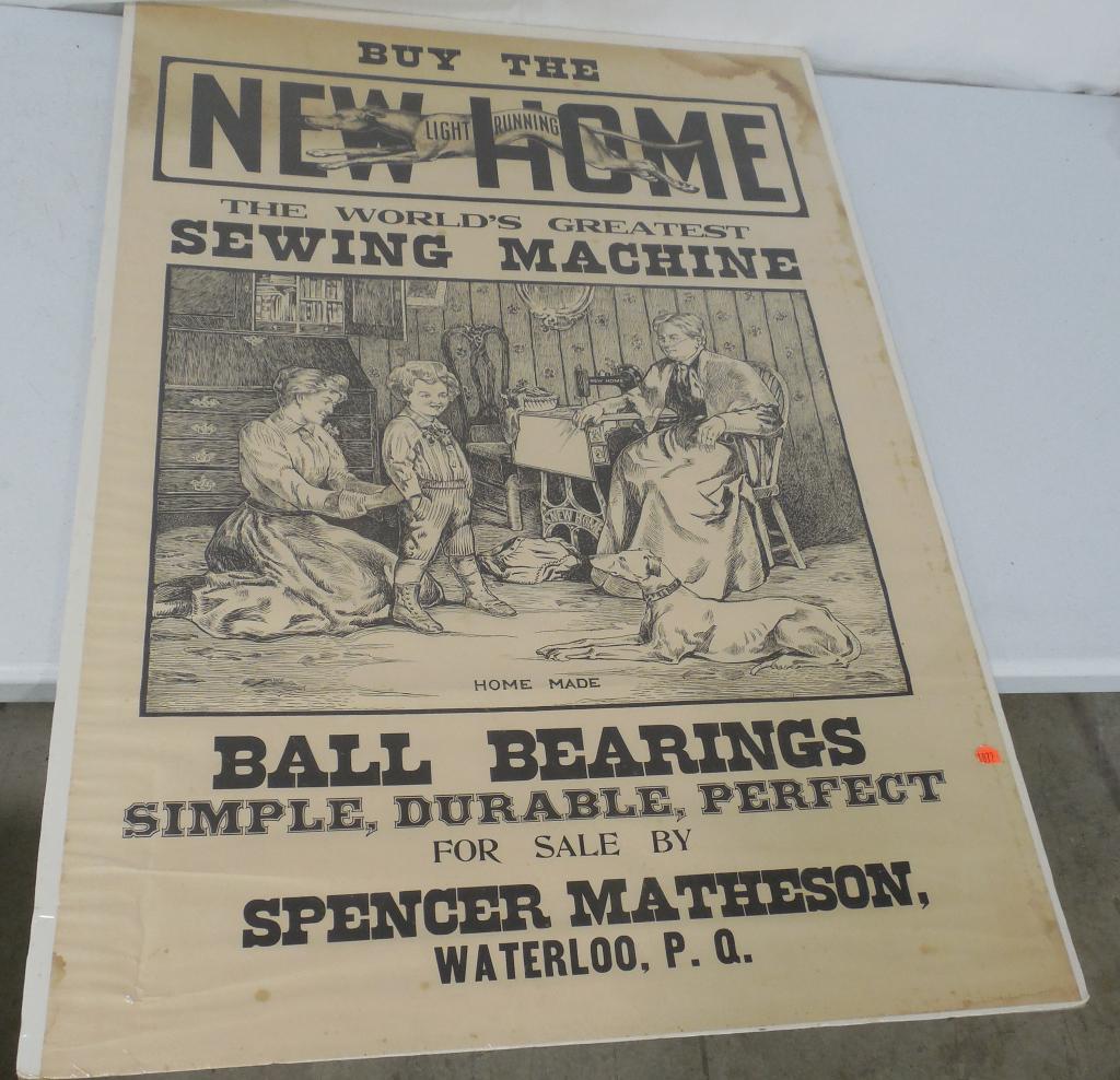 New Home Sewing Machine Ad 42'' x 29'' Pick up or 3rd: 42'' x 29'' Pick up or 3rd party shipping only – Call Postal Connections at (717) 718-1773 for Shipping quote