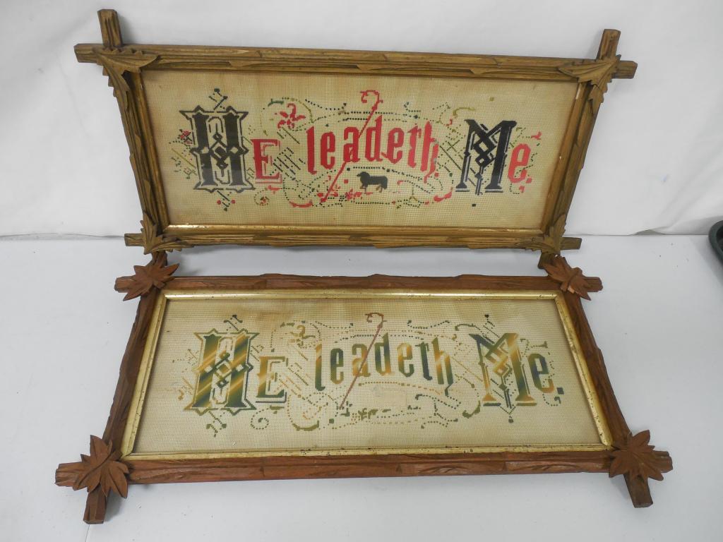 Pair of Needlepoint in Tramp Art Frames: 26'' x 14''
