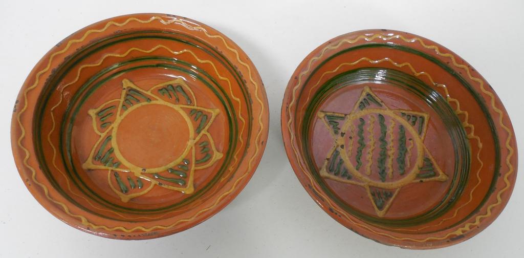 Pair of Contemporary Redware Bowls Signed: Shooner 2000 10''