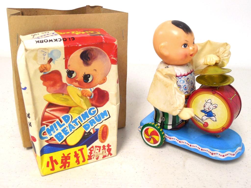 Child Beating Drum Tin Toy w/ box made in China (1 of 7)