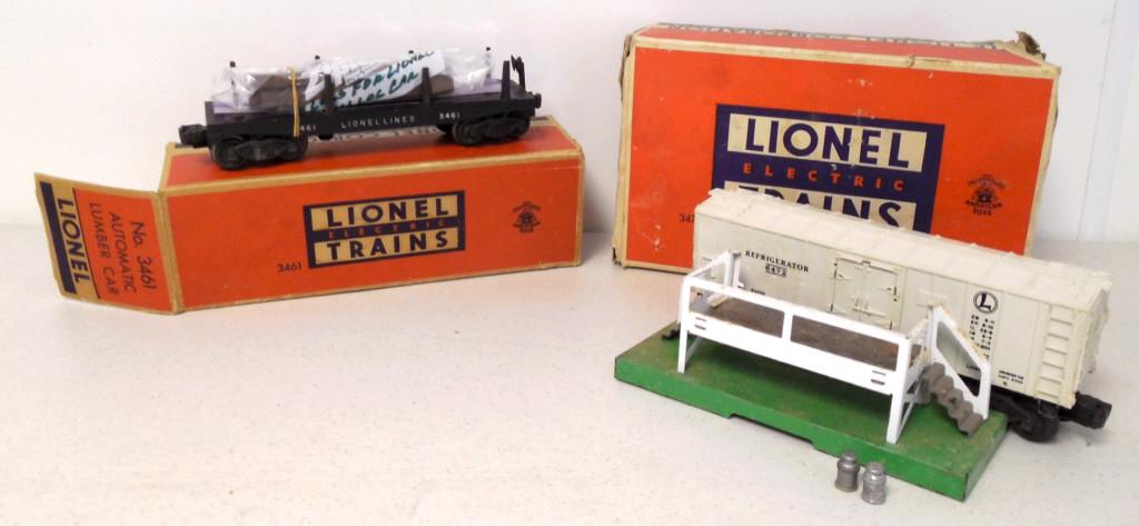 2 Lionel lumber car & operating milk car w/ boxes (1 of 3)