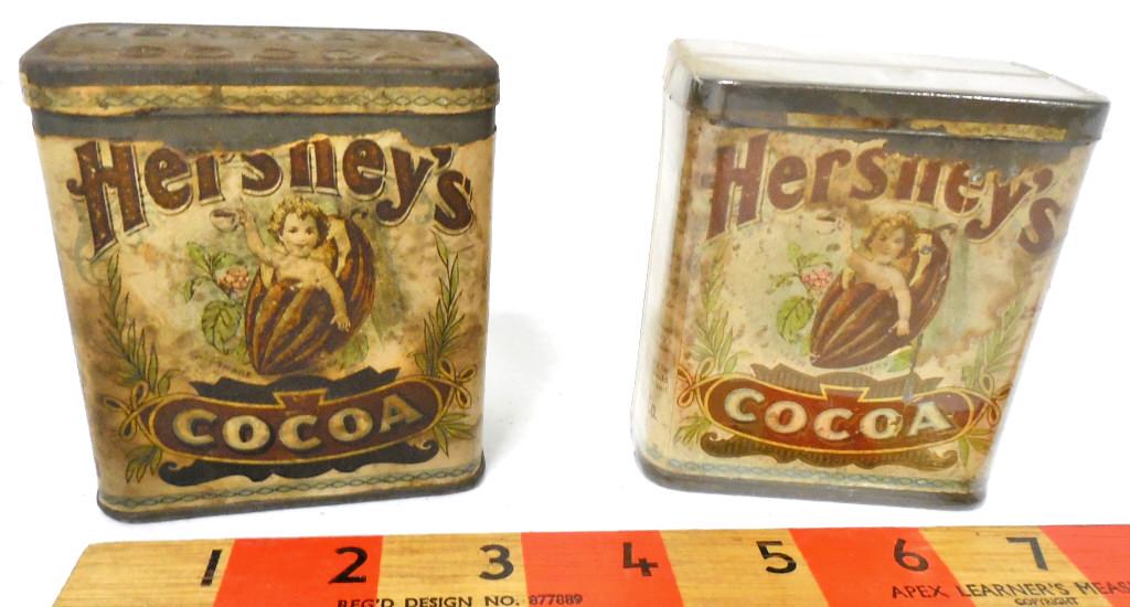 Lot of 2,Hershey's Cocoa Tins: Labels worn and stained,one is from Lancaster,PA