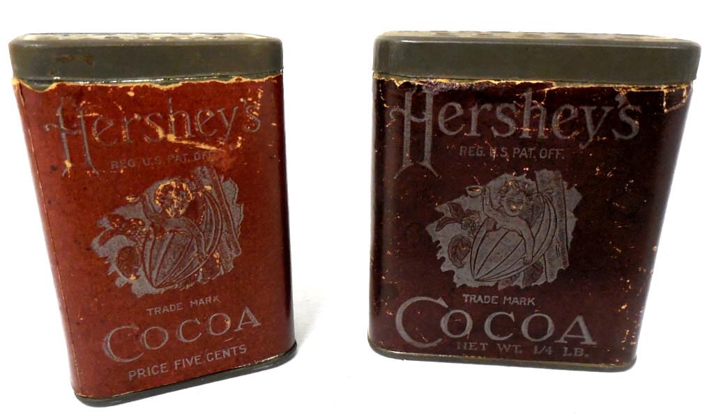 Lot of 2,Hershey Cocoa 1/6 and 1/4 lb Tins: labels worn,small amount of rust