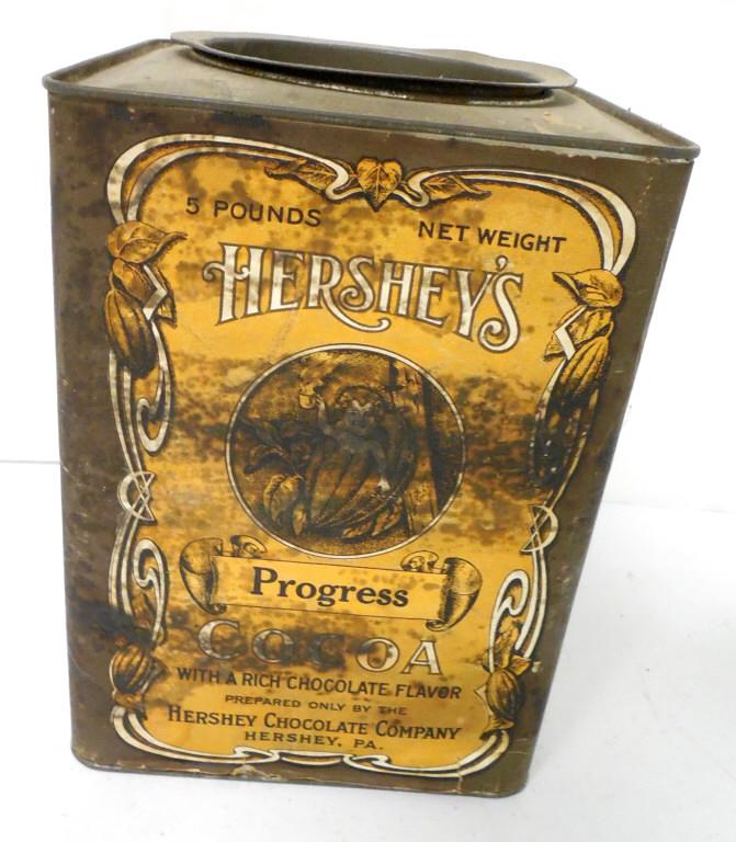 5 lb Hershey's Progress Cocoa Tin: 6x6x81/4,label torn,rusted,has lid