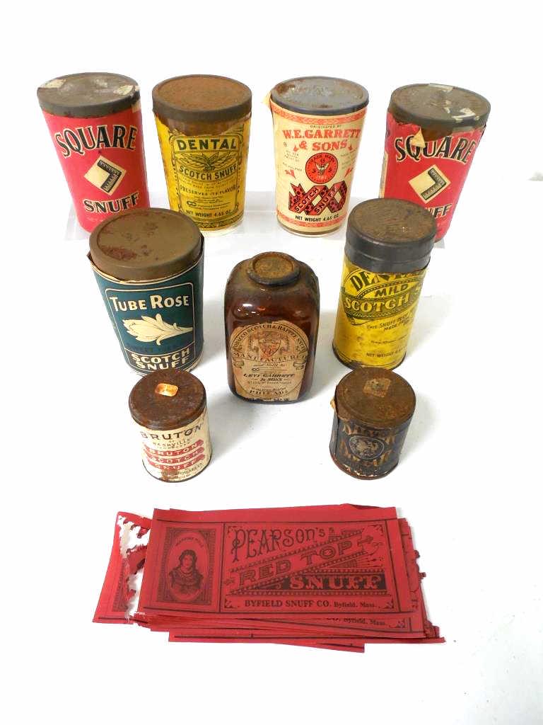 Lot of 10,Assorted Snuff, Labels,Jars, Adv Tins (1 of 13)