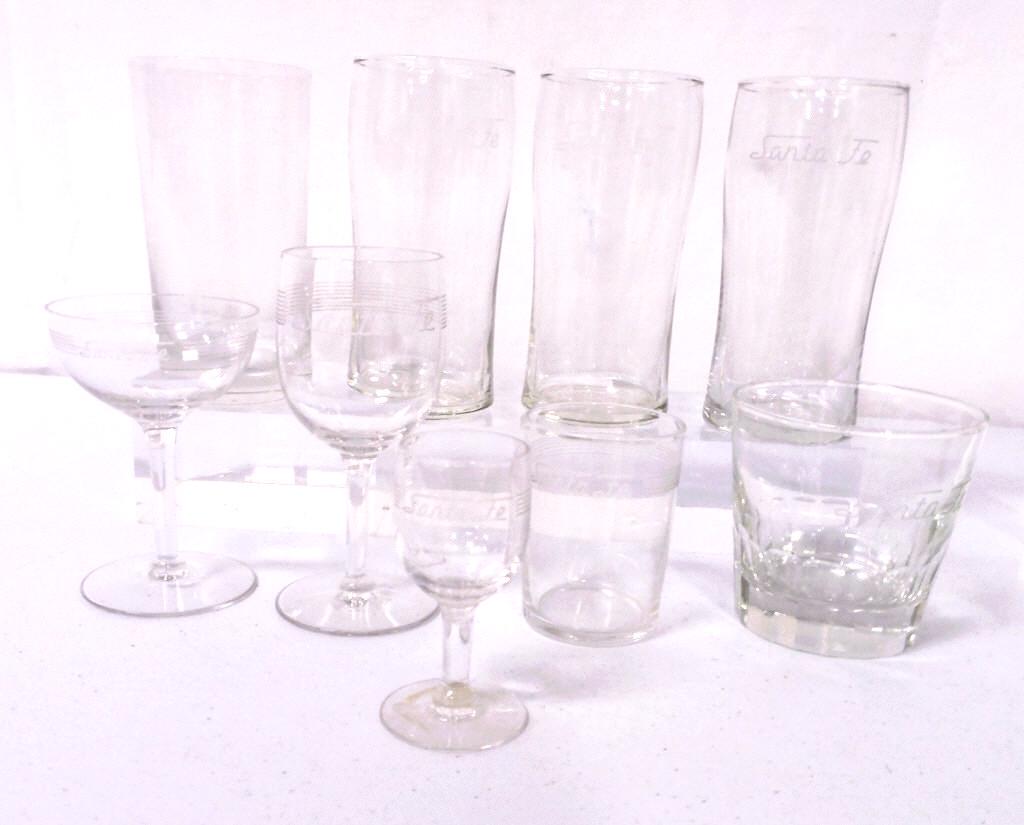 Lot of 9,Santa Fe Assorted Glasses: See pictures for description