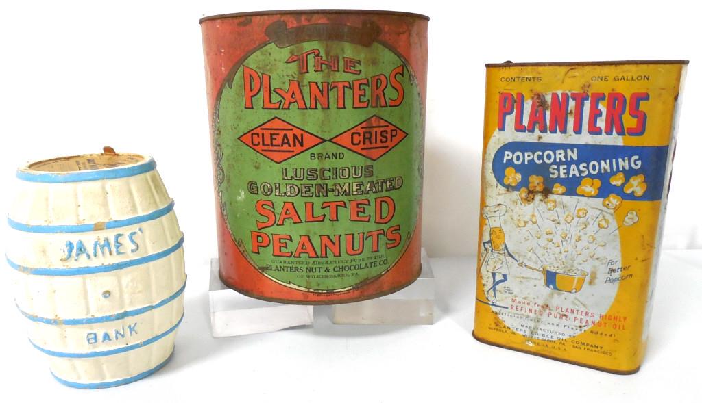 Lot of 3,Planters Tins,Taffy Cardboard Barrel (1 of 16)