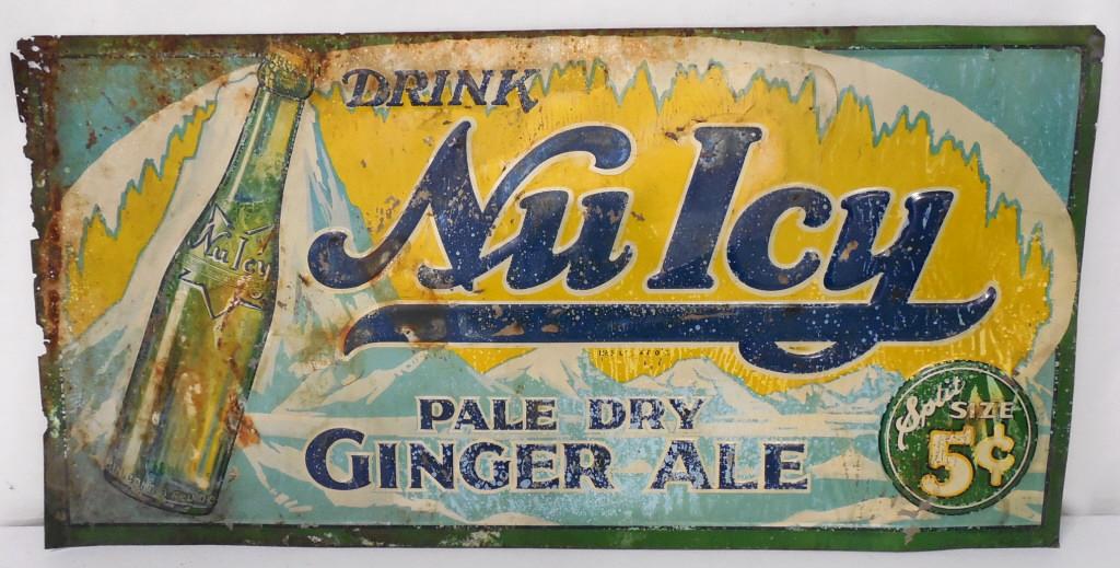 Nu Icy Tin Ginger Ale Sign 113/4x233/4: see pictures for description