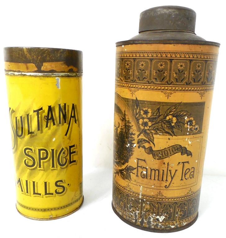 Lot of 2,A&P Pepper,Family Tea Tins: dentd,labels scratched,have lids