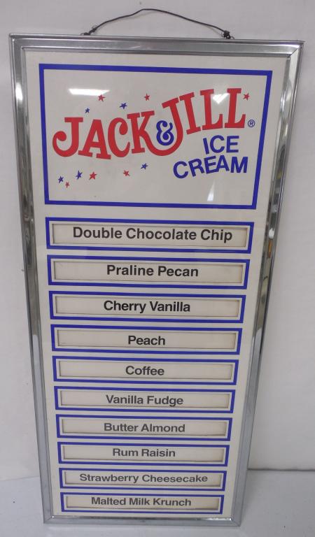 Jack Jill Ice Cream Framed Cardboard Menu Jul 10 21 Rentzel S Auction Service Inc In Pa