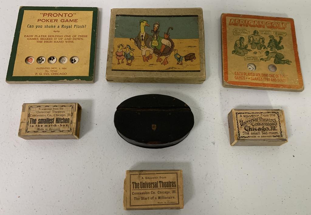 Lot of 7,Board Games,Matchbox Rooms,Marbles: Universal Theatres,rooms in matchboxes,poker,golf games,as is