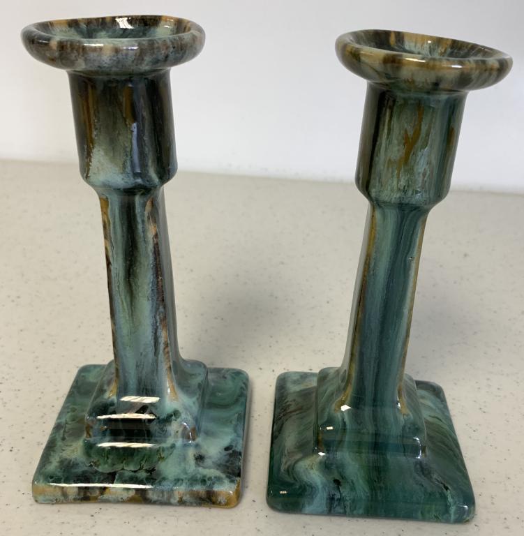 Pair Pottery Candlesticks Unidentified (1 of 3)
