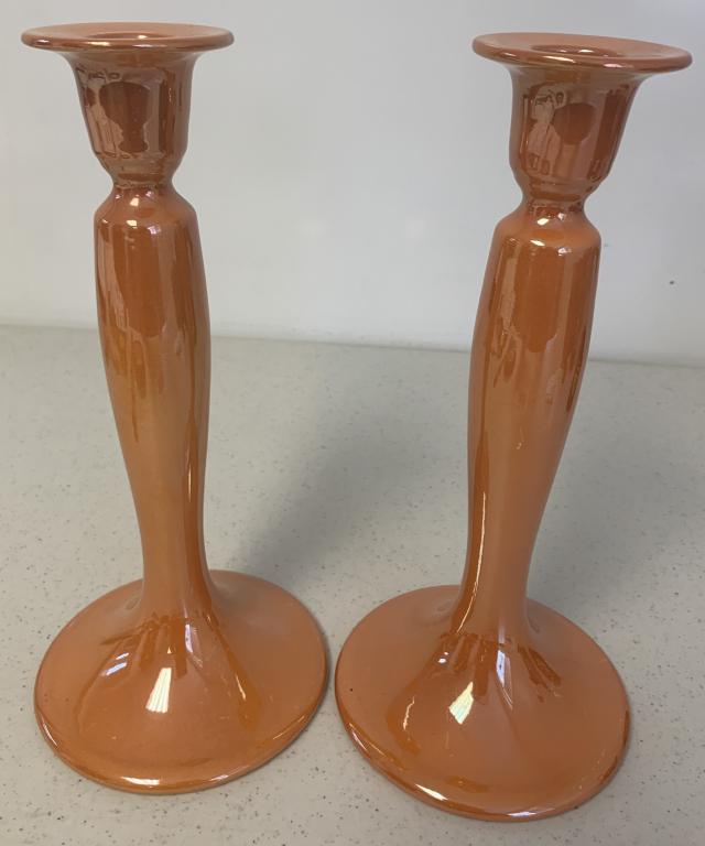 Pair of Early Roseville Candlesticks Paper Label (1 of 3)